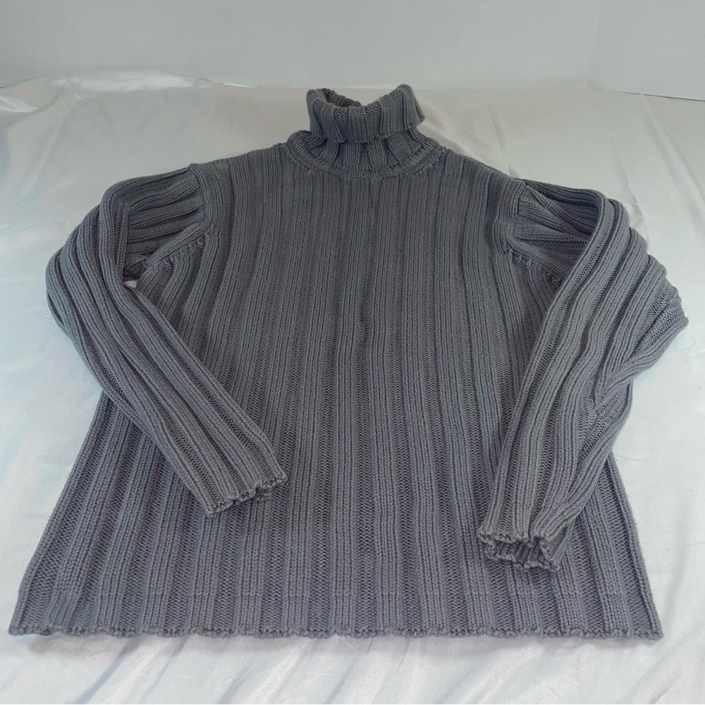 Gap Womens Gray Ribbed Knit Turtleneck Sweater 100% Cotton Large L Pullover